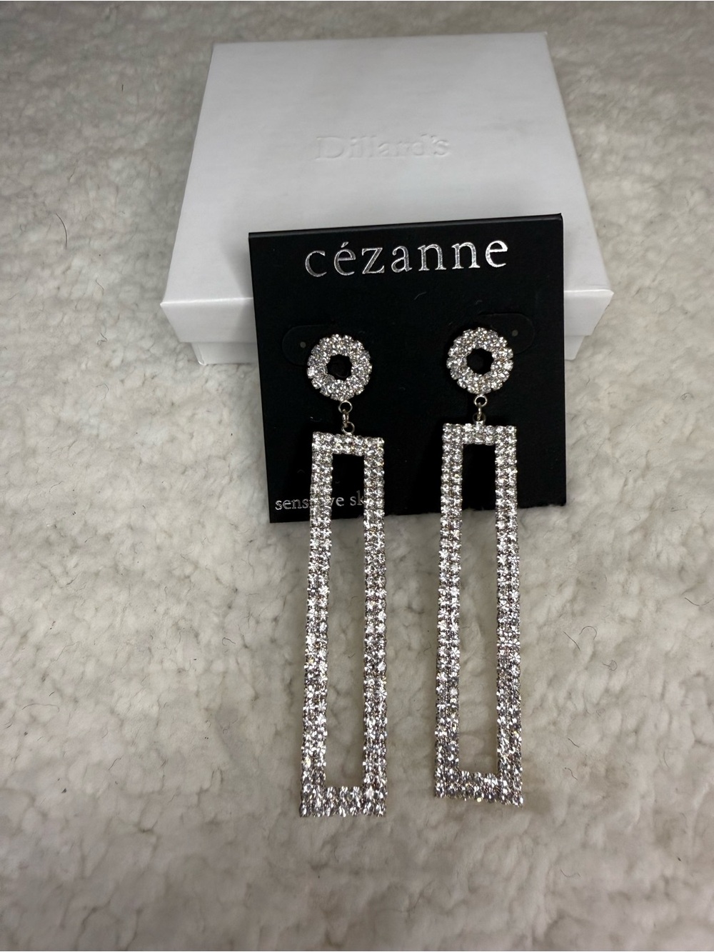 cezanne Silver Crystal Open-Rectangle Drop Earrings